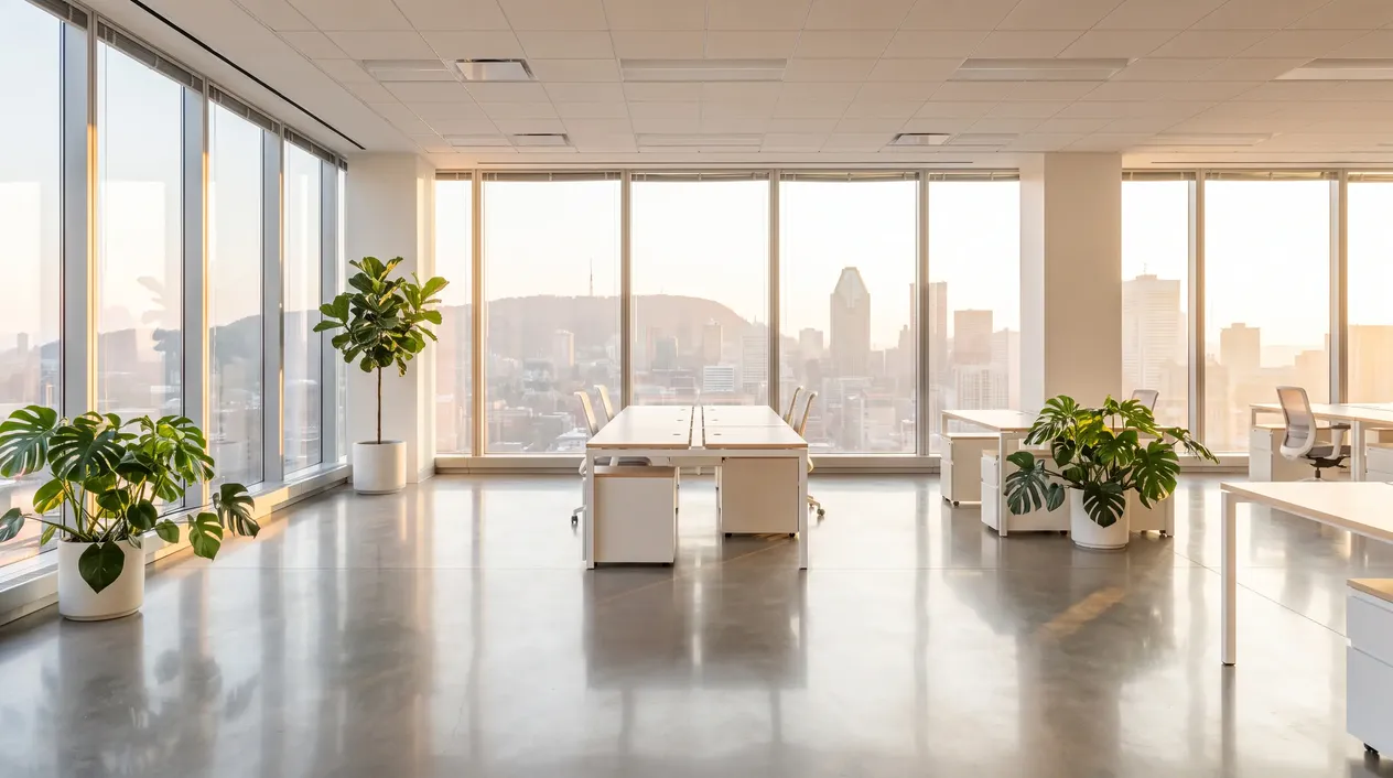 A bright, move-in ready office after a Clean Pandas post-construction clean